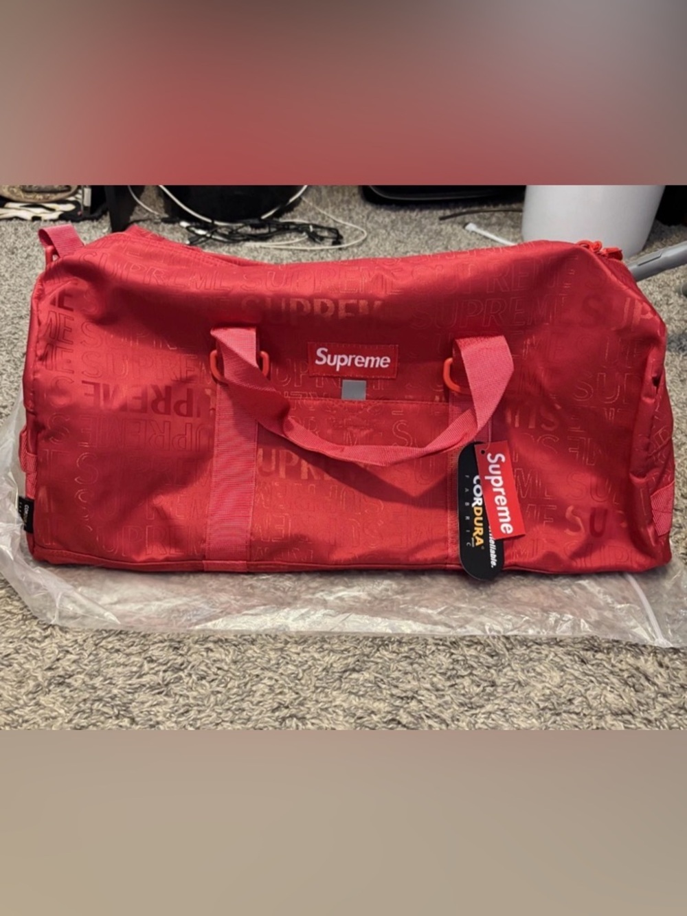 SUPREME Cordura Jacquard Logo Duffle Bag (SS19) Crossbody Shoulder Gym Bag Red